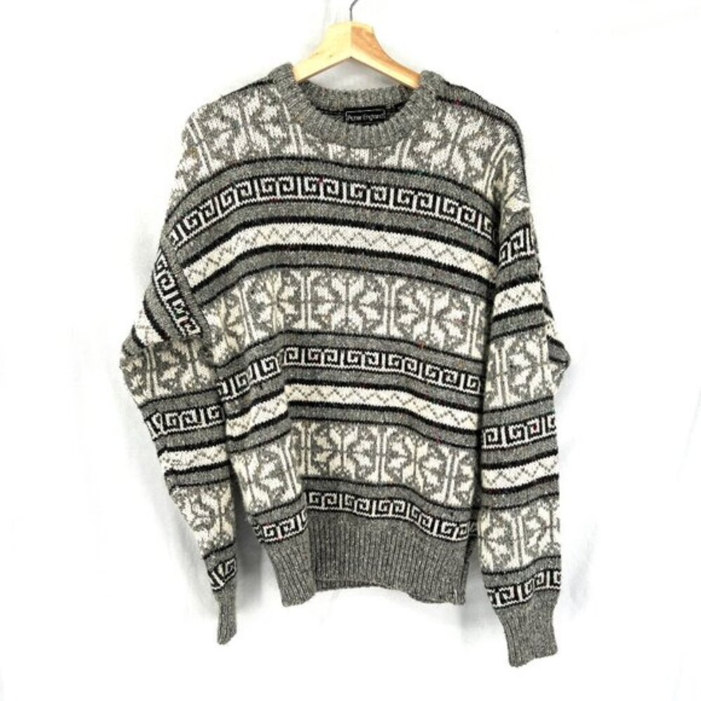 Vintage Peter England 90s y2k grandpa sweater geometric knit wool blend boho L‎